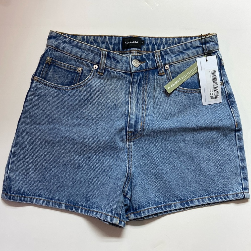 Frank & Oak Classic Blue Denim High-Rise Shorts